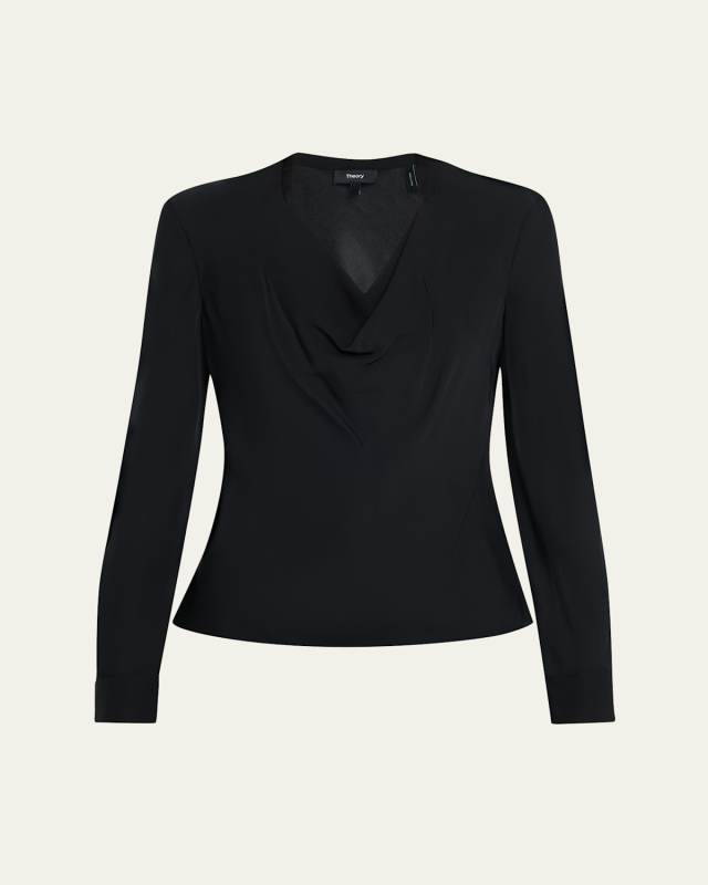 Draped Long-Sleeve Silk Blous